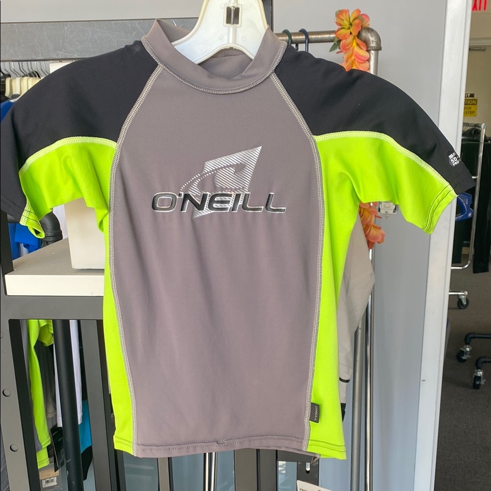 O'Neill Kids Swim Rashguard Gray and Green Short Sleeve